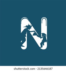 N logo with silhouette of two people helping each other