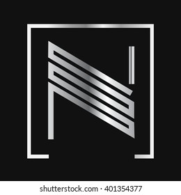 N logo, silver letter , square frame
