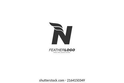 N logo wing for identity. feather template vector illustration for your brand.