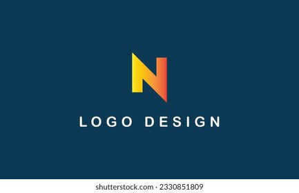 N logo yellow red gradient concept creative simple logo with blue background
