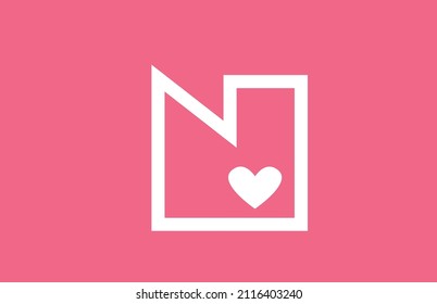 N love heart alphabet letter logo icon with pink color and line. Creative design for a dating site business or company