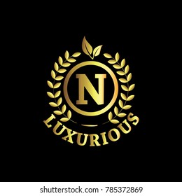 N Luxurious Logo Gold Vector Template Design