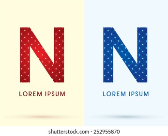 N ,Luxury font, designed using red and blue line geometric shape, idea from wicker, basket, ribbons, jewelry, logo, symbol, icon, graphic, vector.