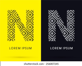 N ,Luxury font, designed using black and white line square geometric shape, logo, symbol, icon, graphic, vector.