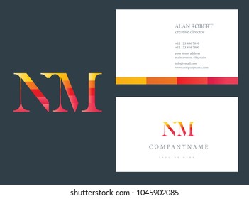 N and M joint logo multi color letters with business card template