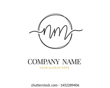 N M NM Initial handwriting logo design with circle. Beautyful design handwritten logo for fashion, team, wedding, luxury logo.
