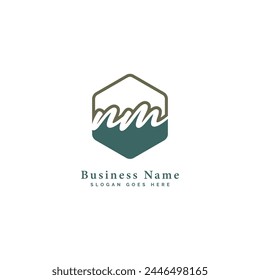 N, M, NM Initial letter handwritten, Alphabet NM signature Icon in hexagon shape