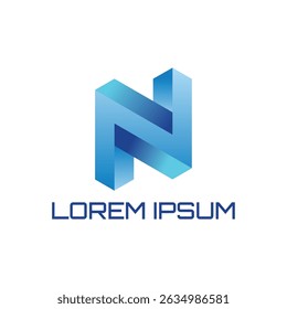 N modern 3D isometric blue logo