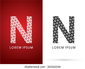 N ,Modern font, designed using white and black triangle geometric shape. on red and white background, sign ,logo, symbol, icon, graphic, vector.