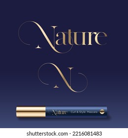 N monogram. Nature logo and branded mascara. Icon for beauty and spa, cosmetics, ecology products, clothes, fashion and beauty industry.