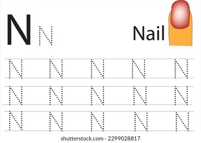 N for Nail  Text activity for kids.
Learn English words for preschoolers.