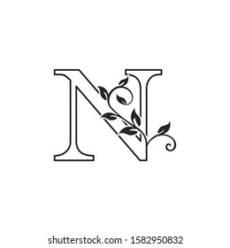 N Nature Floral initial letter logo icon. Monogram luxury  floral leaves with letter logo icon  for luxuries bussiness or more campany identity vector design concept.