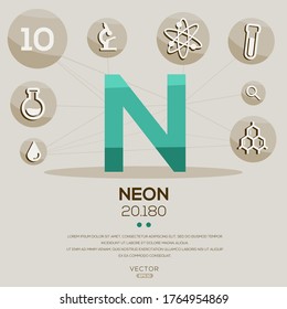 N (Neon)The periodic table element,letters and icons,Vector illustration.