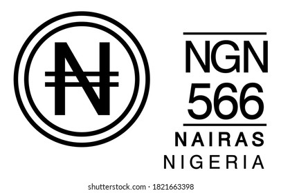 N, NGN, 566, Nairas, Nigeria Banking Currency icon typography logo banner set isolated on background. Abstract concept graphic element. Collection of currency symbols ISO 4217 signs used in country