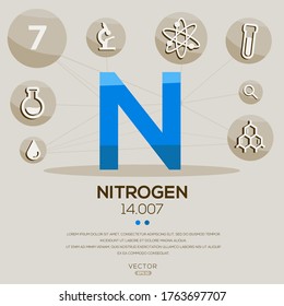 N (Nitrogen)The periodic table element,letters and icons,Vector illustration.