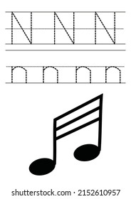 N noto alphabet for trace exercise for kid with illustration