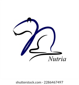 N - Nutria. ABC with animals. A series of letters A-Z. Images of animals. Minimalism. Beautiful letters. Line drawing. logo design initial N combine with an animal.