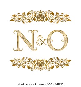 N and O vintage initials logo symbol. The letters are surrounded by ornamental elements. Wedding or business partners monogram in royal style.