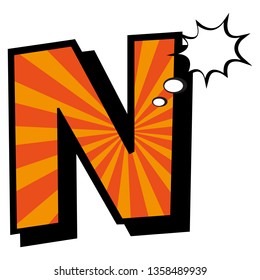 N, Orange Retro Alphabet.