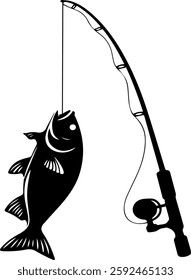 n for outdoor branding needs.
Sleek fishing pole with a hooked fish graphic, perfect for fishing brands, apparel, stickers, and outdoor designs.