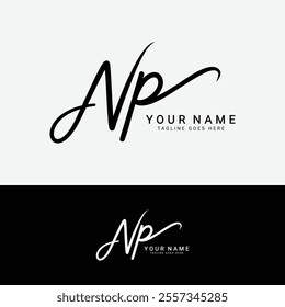 N, P, NP Initial letter logo. Alphabet NP Handwritten Signature logo