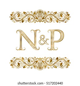 N and P vintage initials logo symbol. The letters are surrounded by ornamental elements. Wedding or business partners monogram in royal style.