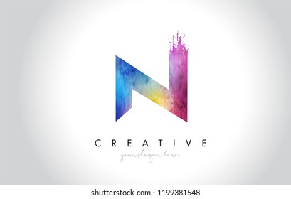 N Paintbrush Letter Design with Watercolor Brush Stroke and Modern Vibrant Colors Vector.