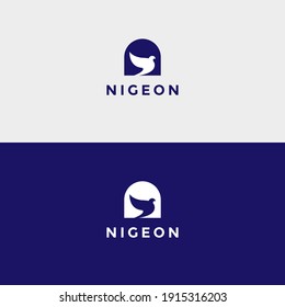 N pigeon logo template, simple monogram icon initial N and pigeon icon.