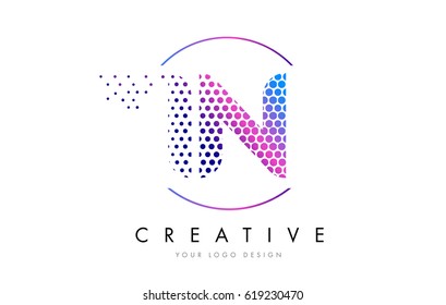 IN I N Pink Magenta Dotted Bubble Letter Logo Design. Dots Lettering Vector Illustration
