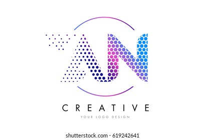 AN A N Pink Magenta Dotted Bubble Letter Logo Design. Dots Lettering Vector Illustration