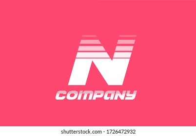 N pink white alphabet letter logo icon for company and business with line design