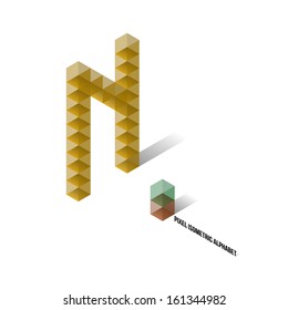 N - Pixel Isometric Alphabet - Vector Illustration - Typography