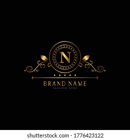 N premium luxury gold monogram logo. 