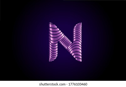 N purple alphabet letter logo icon for company. Metallic line design for coporate identity