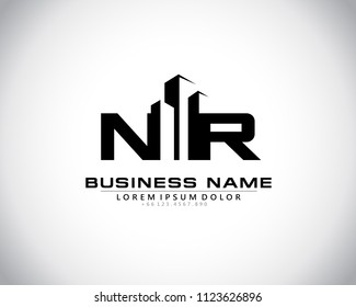 N R Initial logo concept with building template vector.