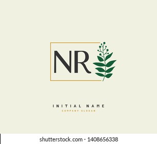 N R NR Beauty vector initial logo, handwriting logo of initial wedding, fashion, jewerly, heraldic, boutique, floral and botanical with creative template for any company or business.