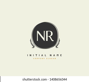 N R NR Beauty vector initial logo, handwriting logo of initial wedding, fashion, jewerly, heraldic, boutique, floral and botanical with creative template for any company or business.