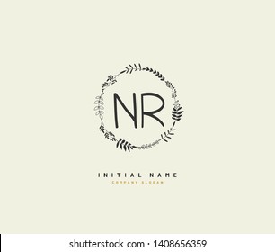 N R NR Beauty vector initial logo, handwriting logo of initial wedding, fashion, jewerly, heraldic, boutique, floral and botanical with creative template for any company or business.