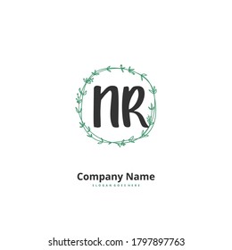 N R NR Initial handwriting and signature logo design with circle. Beautiful design handwritten logo for fashion, team, wedding, luxury logo.