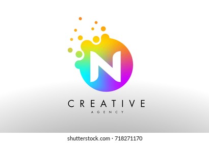 N Rainbow Dots Letter Logo. Letter Design Vector with Colorful Dots Bubbles.