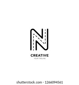 N road style logo. Line vector