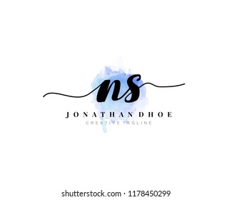 N S Initial watercolor logo on white background. Logo template vector