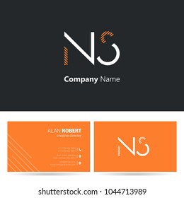 N & S joint logo stroke letter design with business card template 