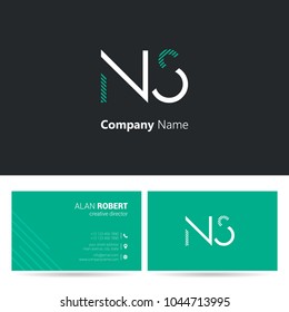 N & S joint logo stroke letter design with business card template 