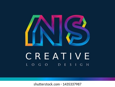 N S Logo. NS Letter Design Vector with Magenta blue and green yellow color
