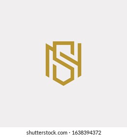 N & S monogram logo with shield shape. NS initials logo.