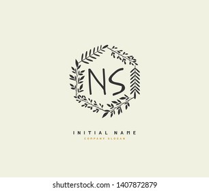 N S NS Beauty vector initial logo, handwriting logo of initial wedding, fashion, jewerly, heraldic, boutique, floral and botanical with creative template for any company or business.