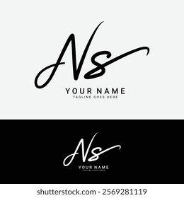 N, S, NS Initial letter logo. Alphabet NS Handwritten Signature logo