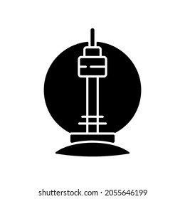 N Seoul tower black glyph icon. Korean culture. Namsan landmark. Television broadcasting, telecommunication and observation tower. Silhouette symbol on white space. Vector isolated illustration