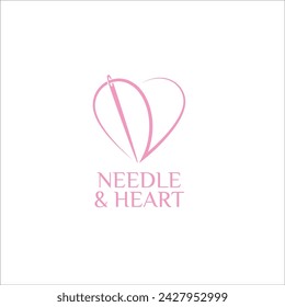 N shape Needle and Heart vector logo template